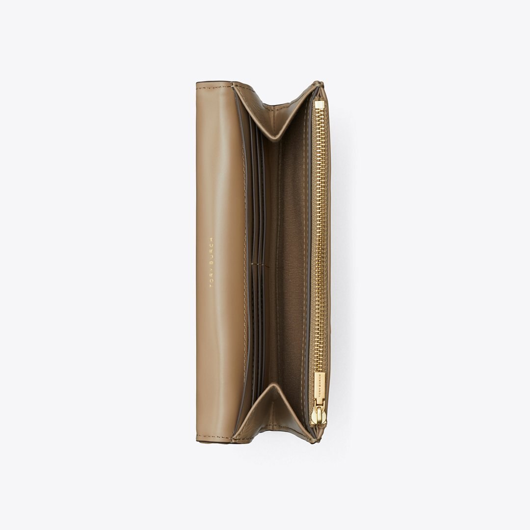 Tory Burch Kira Diamond Quilt Flap Wallet Taupe Oak
