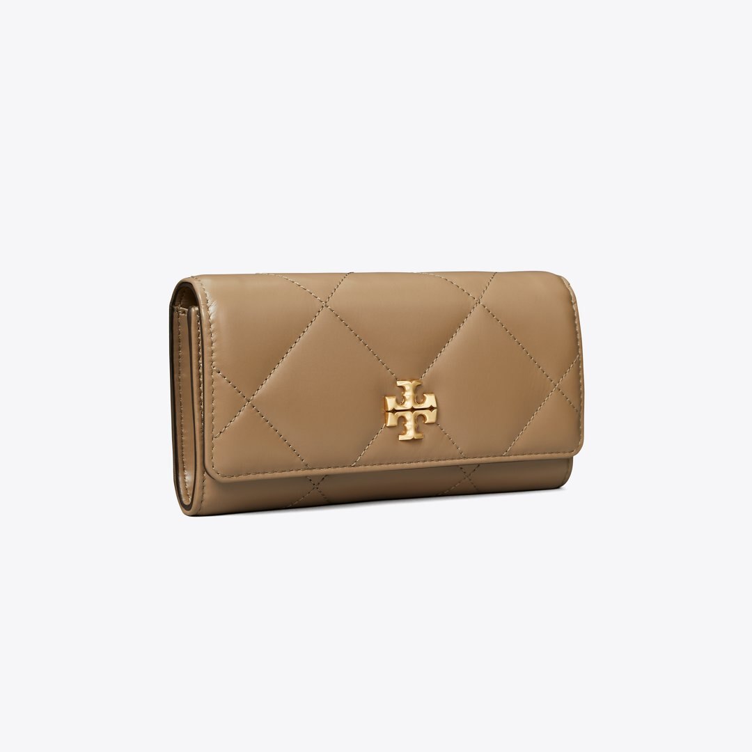 Tory Burch Kira Diamond Quilt Flap Wallet Taupe Oak