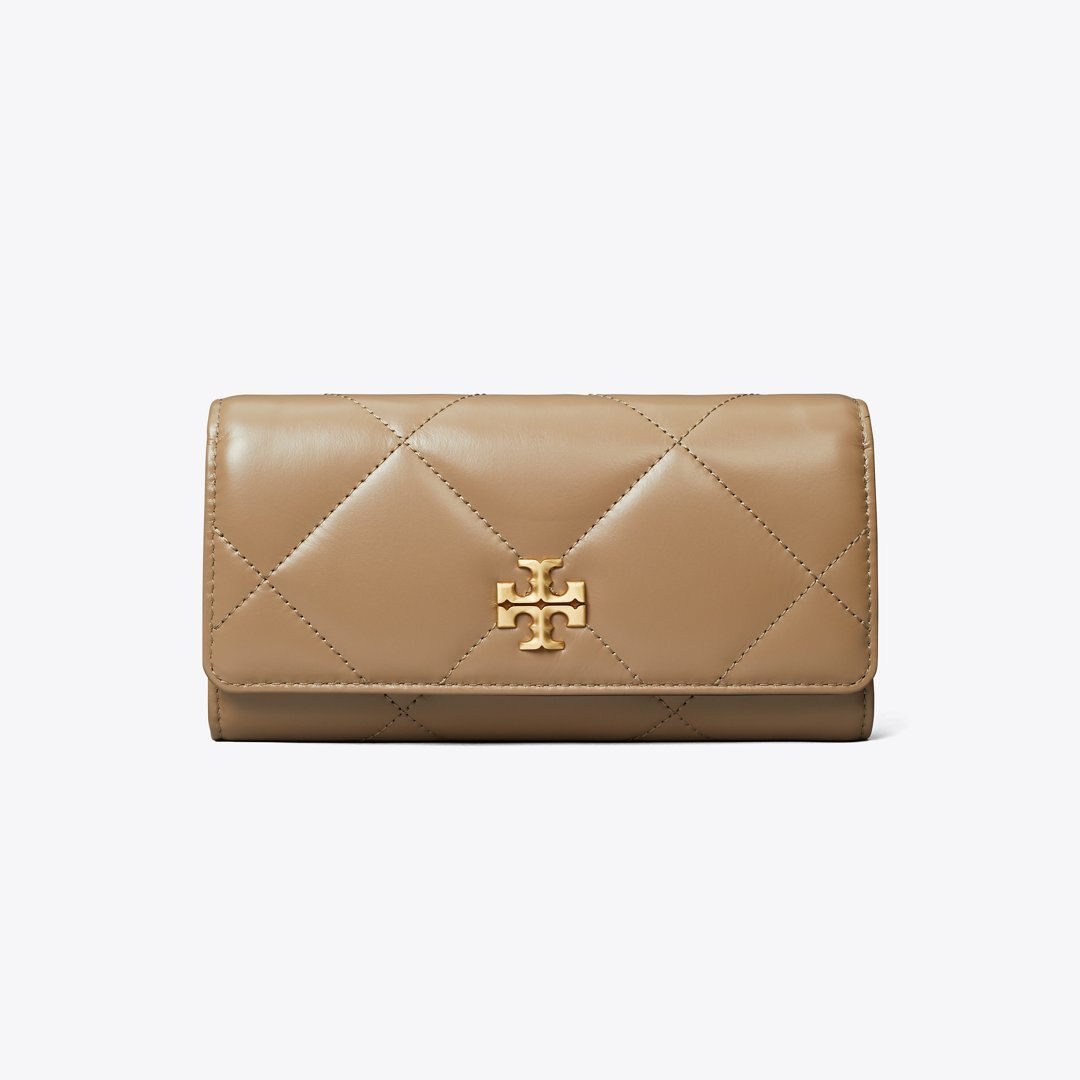 Tory Burch Kira Diamond Quilt Flap Wallet Taupe Oak