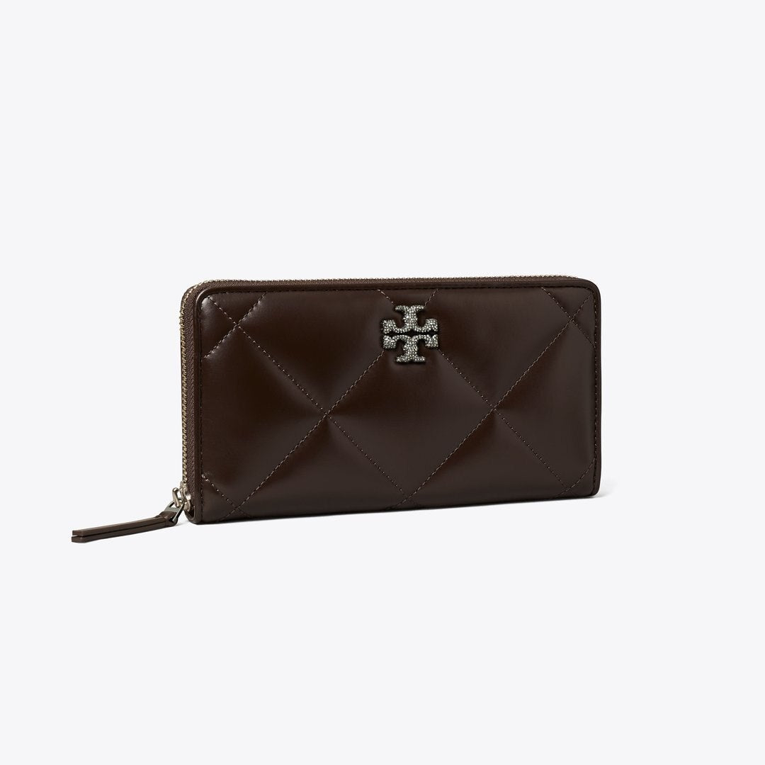 Tory Burch Kira Diamond Quilt Pav Zip Continental Wallet Cocoa