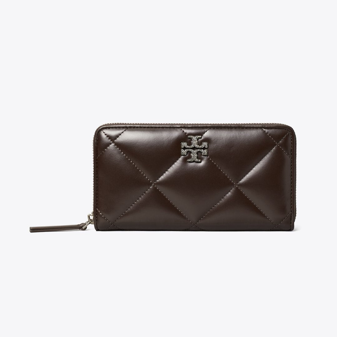 Tory Burch Kira Diamond Quilt Pav Zip Continental Wallet Cocoa