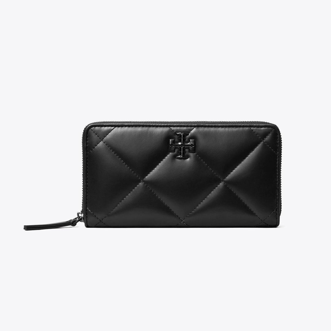 Tory Burch Kira Diamond Quilt Powder Coated Zip Continental Wallet Black