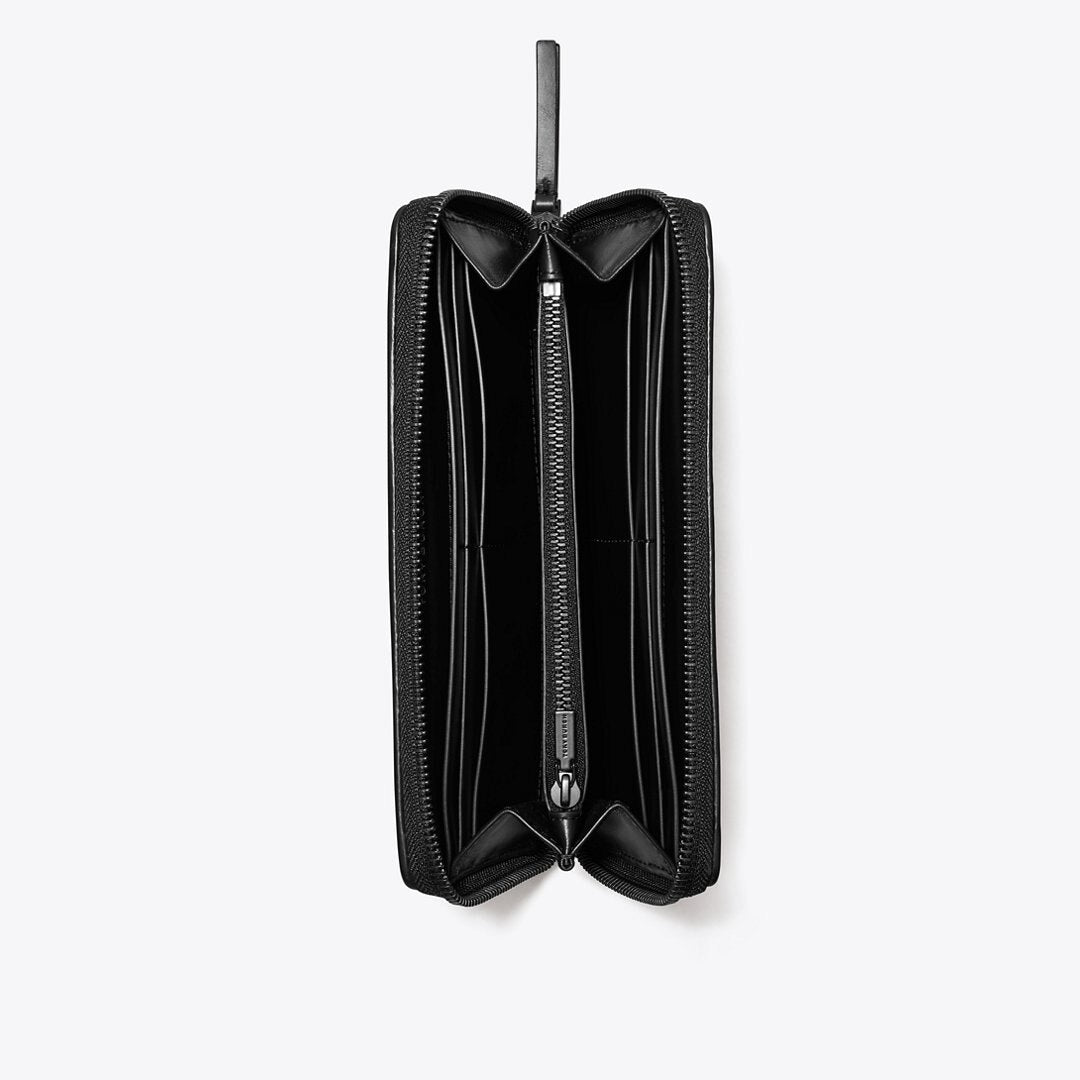 Tory Burch Kira Diamond Quilt Powder Coated Zip Continental Wallet Black