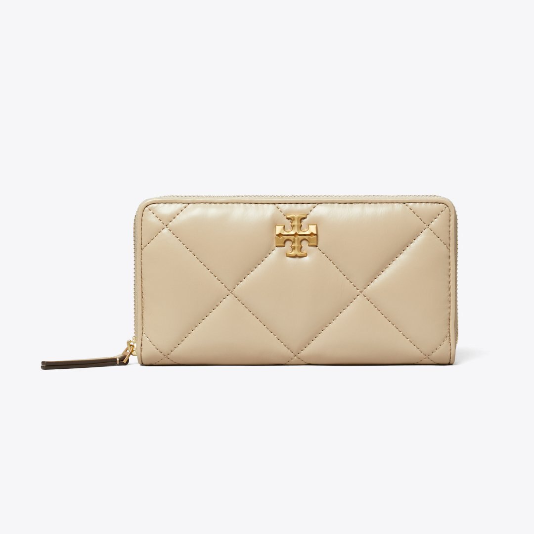 Tory Burch Kira Diamond Quilt Zip Continental Wallet Light Stone