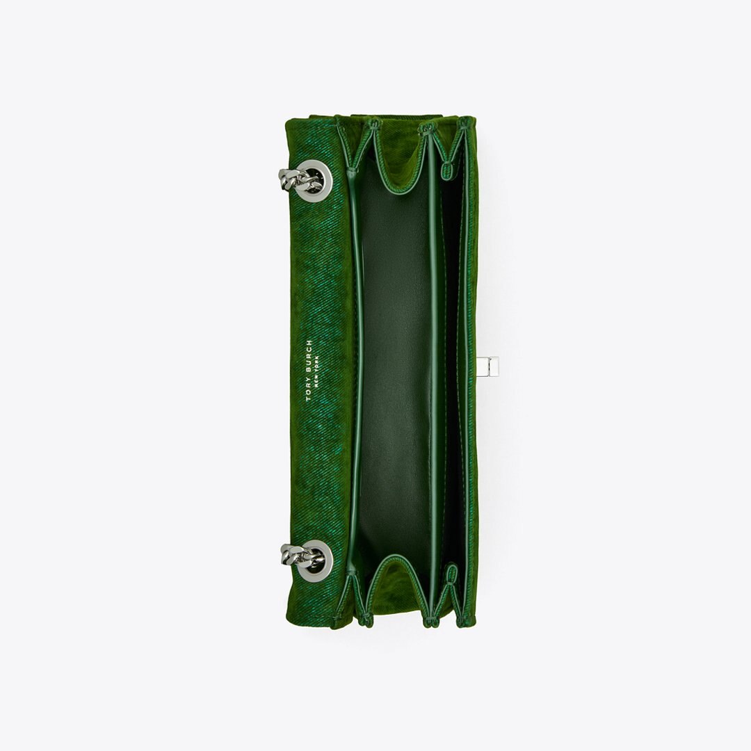 Tory Burch Kira Turnlock Flocked Shoulder Bag Soft Emerald