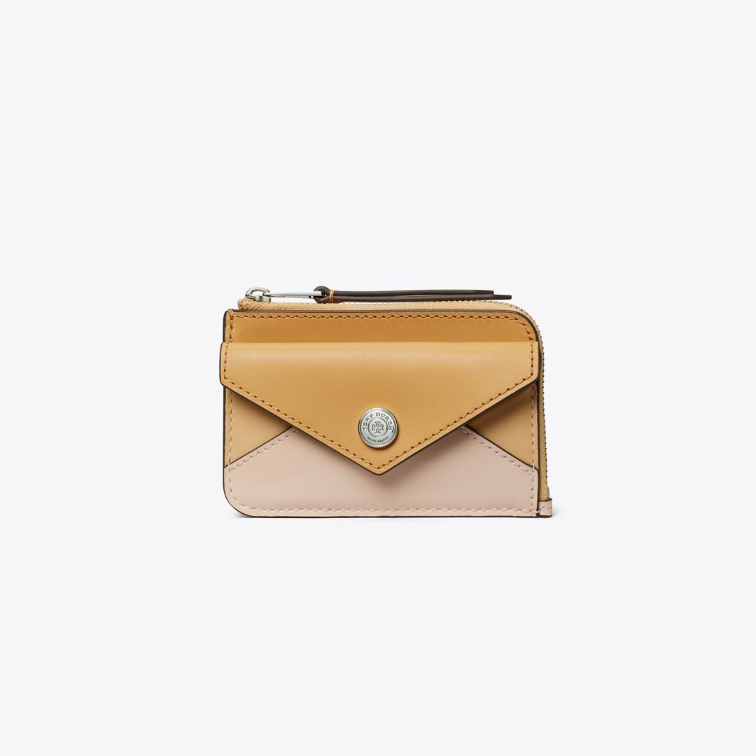 Tory Burch Leather Zip Card Case Soft Pink Multi