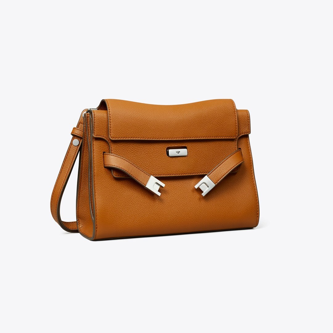 Tory Burch Lee Radziwill Pebbled Shoulder Bag BOURBON