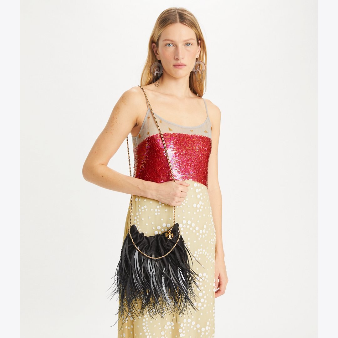 Tory Burch Mini Fleming Feather Hobo Bag Black