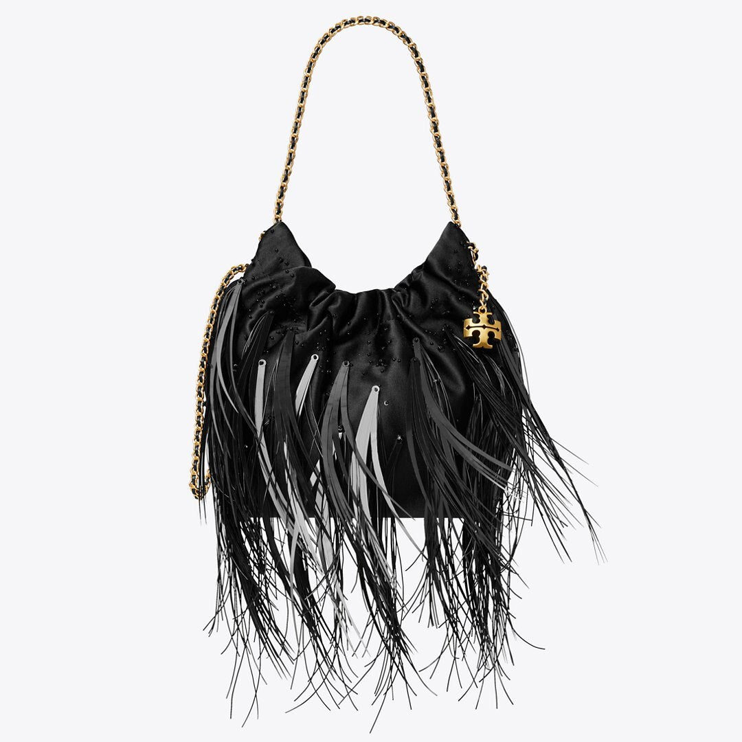Tory Burch Mini Fleming Feather Hobo Bag Black