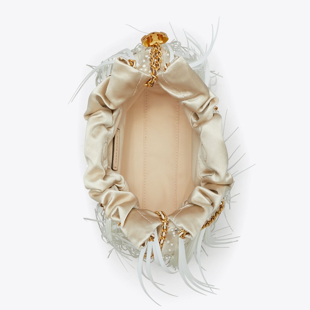 Tory Burch Mini Fleming Feather Hobo Bag Stone