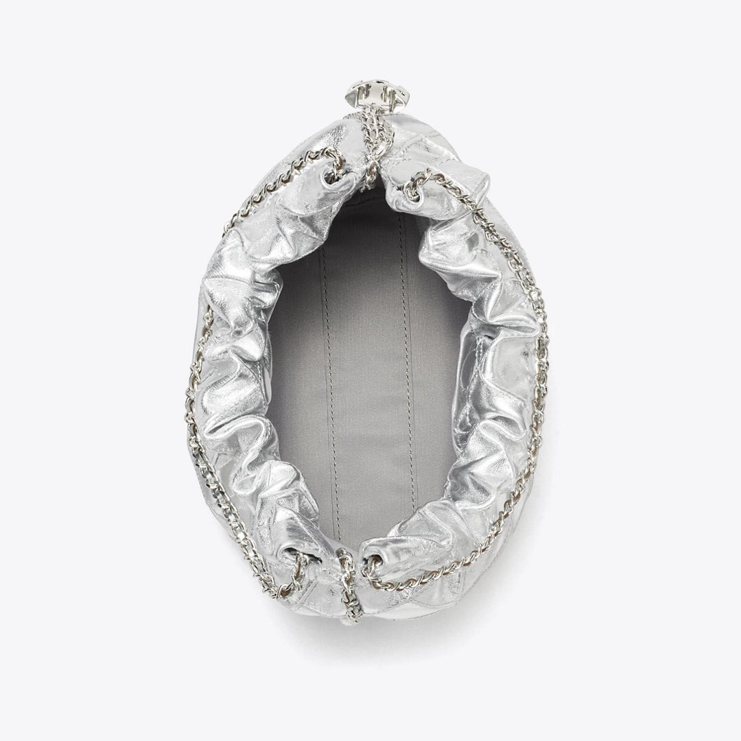 Tory Burch Mini Fleming Metallic Hobo Bag Silver