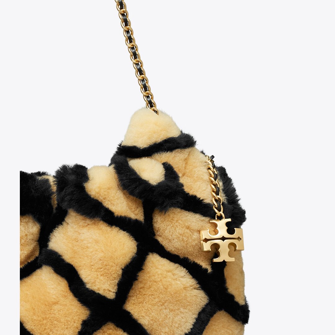 Tory Burch Mini Fleming Shearling Hobo Bag Toffee