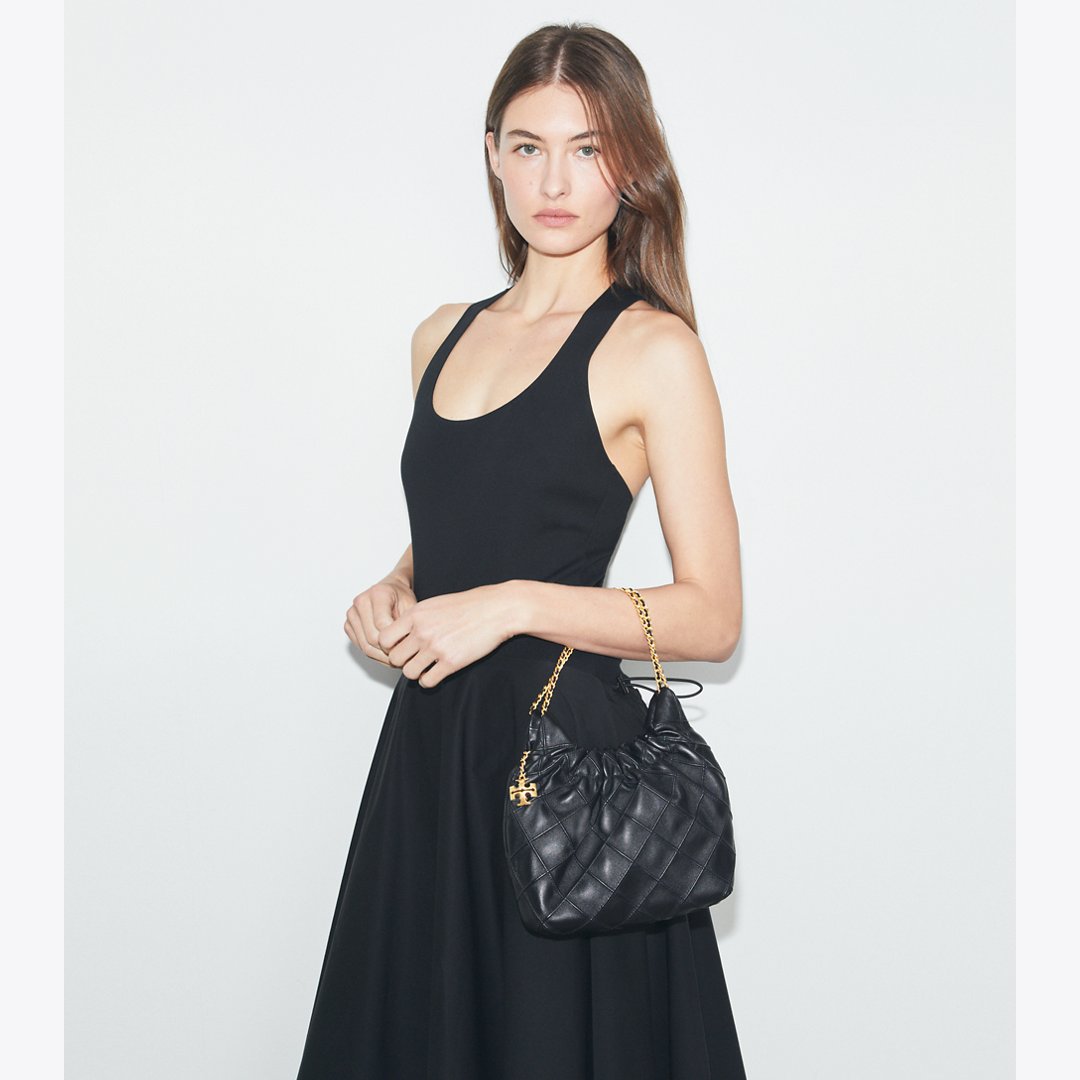 Tory Burch Mini Fleming Soft Hobo Bag Black