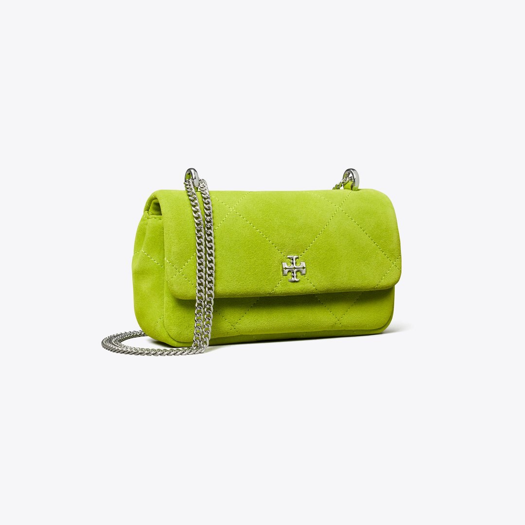 Tory Burch Mini Kira Diamond Quilt Suede Flap Bag Bitter Lime