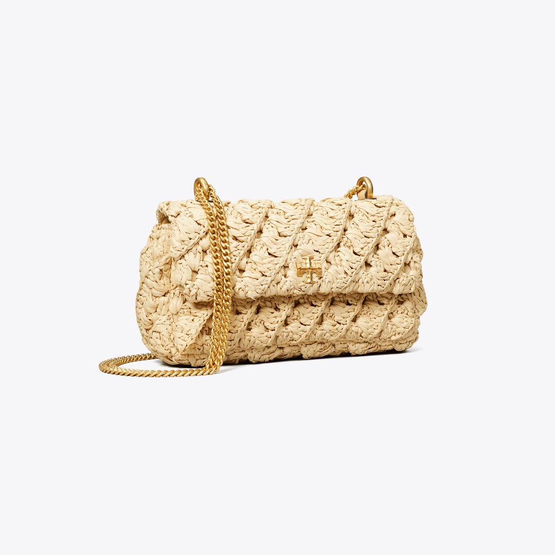 Tory Burch Mini Kira Woven Flap Bag Natural