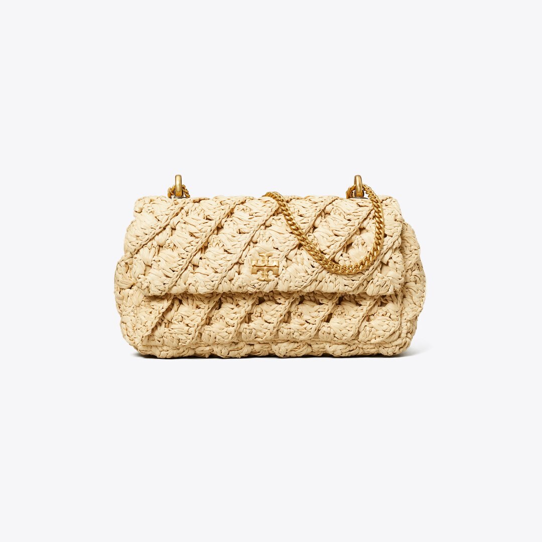Tory Burch Mini Kira Woven Flap Bag Natural