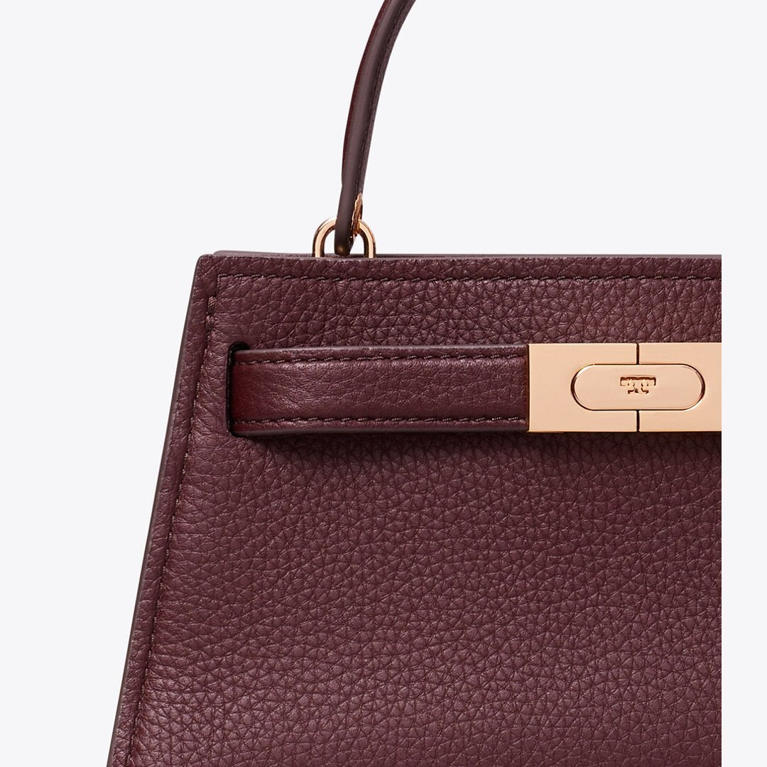 Tory Burch Mini Lee Radziwill Pebbled Top-Handle Bag Dark Carmine