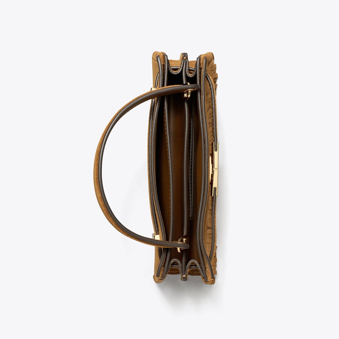 Tory Burch Mini Lee Radziwill Suede Fringe Top-Handle Bag WILD TABACCO