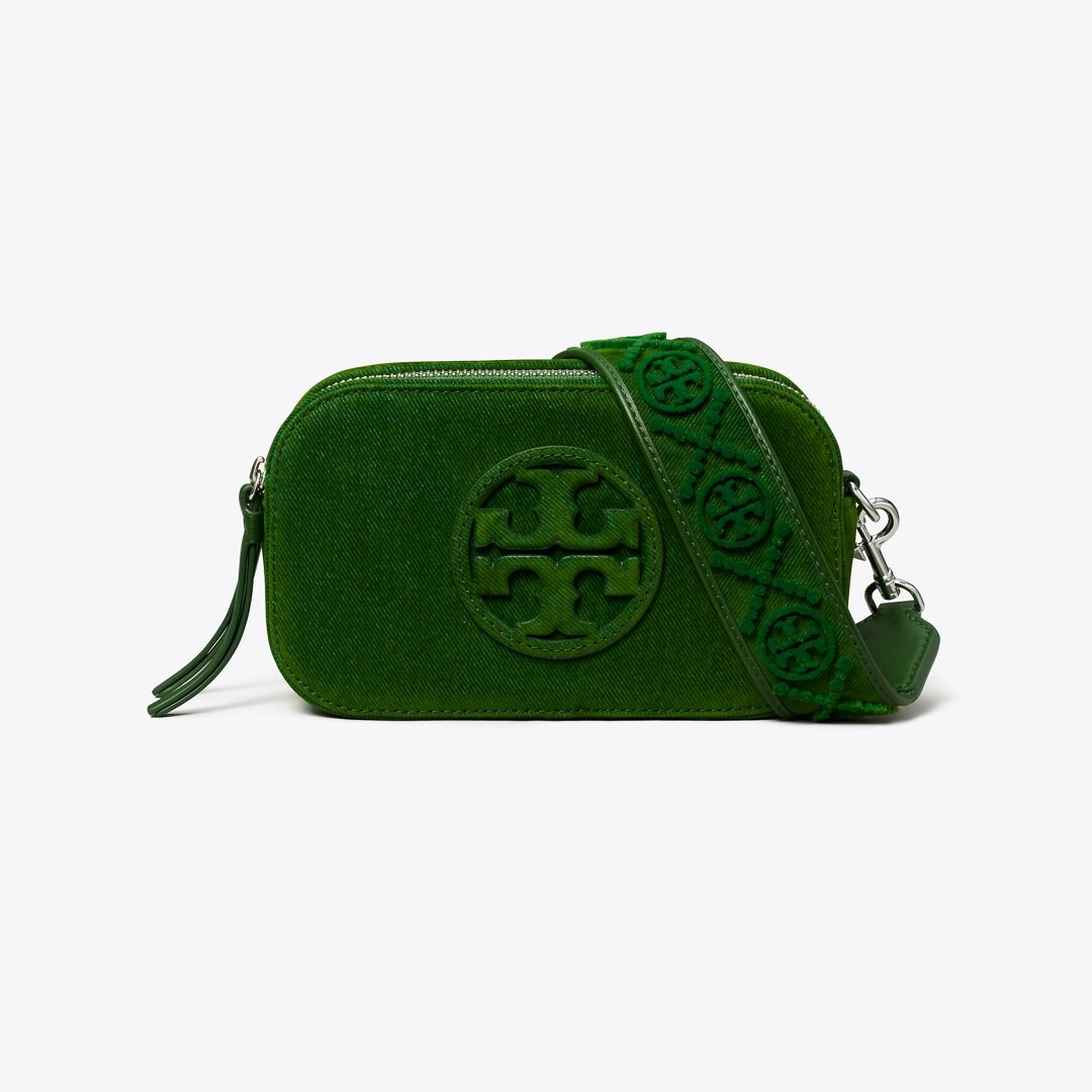 Tory Burch Mini Miller Flocked Crossbody Bag Emerald