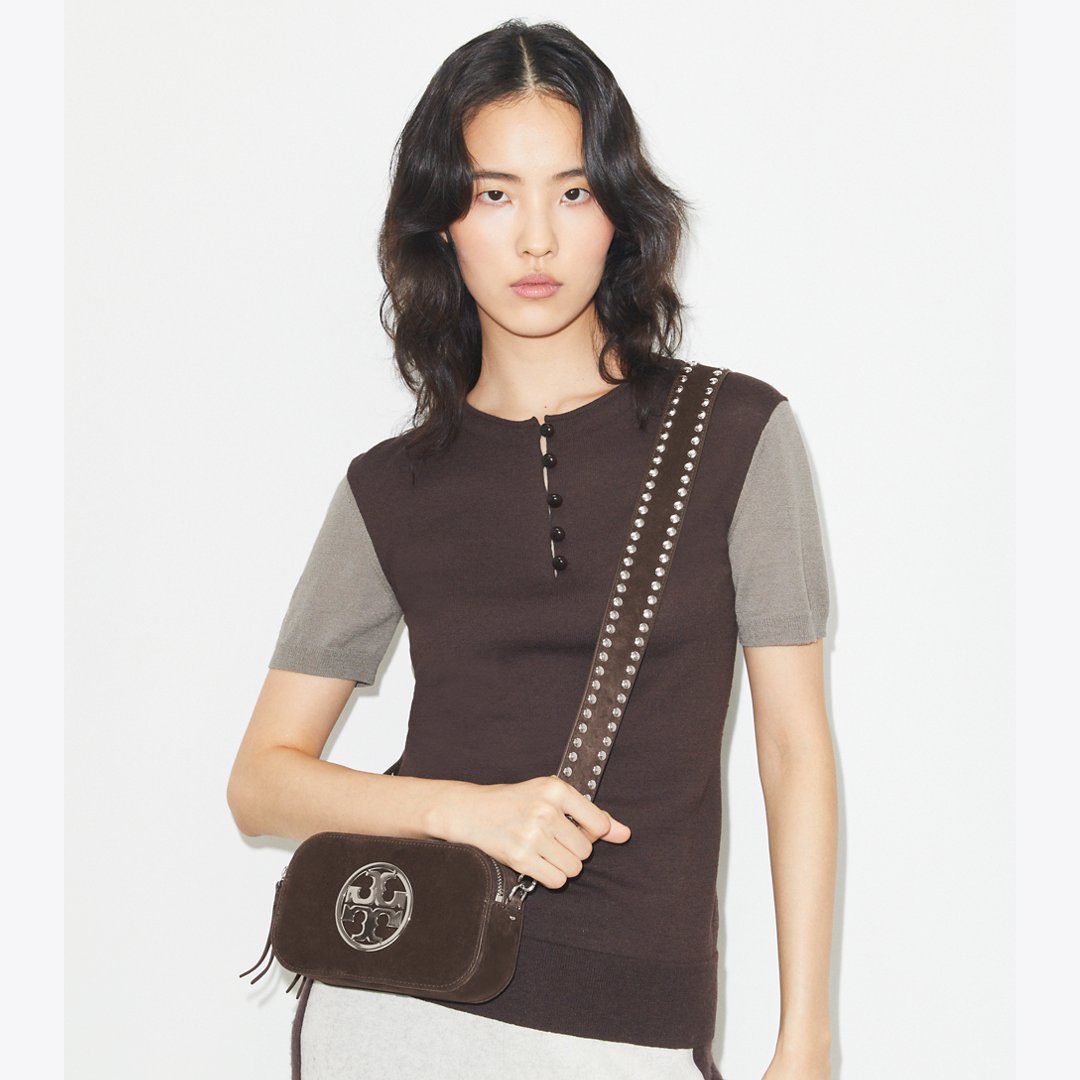 Tory Burch Mini Miller Suede Crossbody Bag Shadow Oak