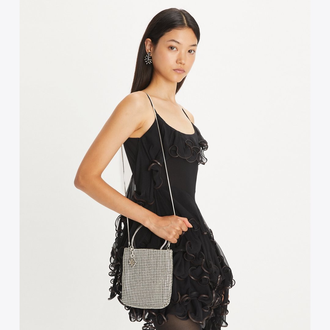 Tory Burch Night Owl Crystal-Embellished Mini Tote Silver