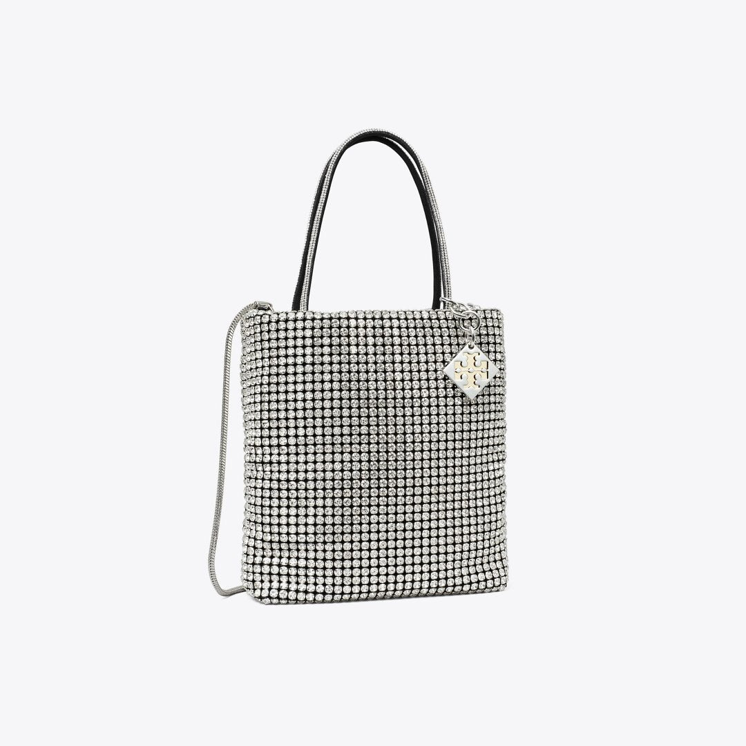 Tory Burch Night Owl Crystal-Embellished Mini Tote Silver