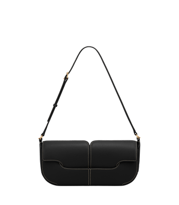 Polene Osmo Smooth Black with Ecru Stitching