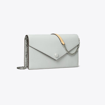 Tory Burch Pebble Envelope Chain Wallet Light Titanium