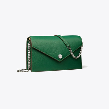 Tory Burch Pebble Envelope Chain Wallet Dark Kale