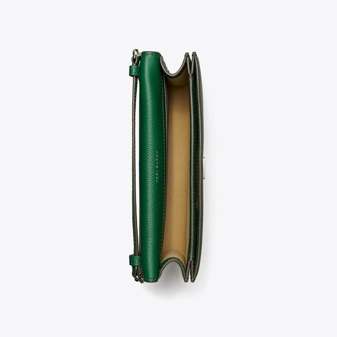 Tory Burch Pebble Envelope Chain Wallet Dark Kale