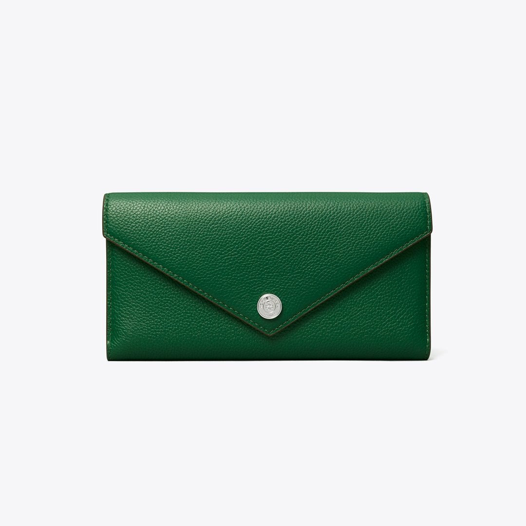 Tory Burch Pebble Envelope Long Wallet Dark Kale