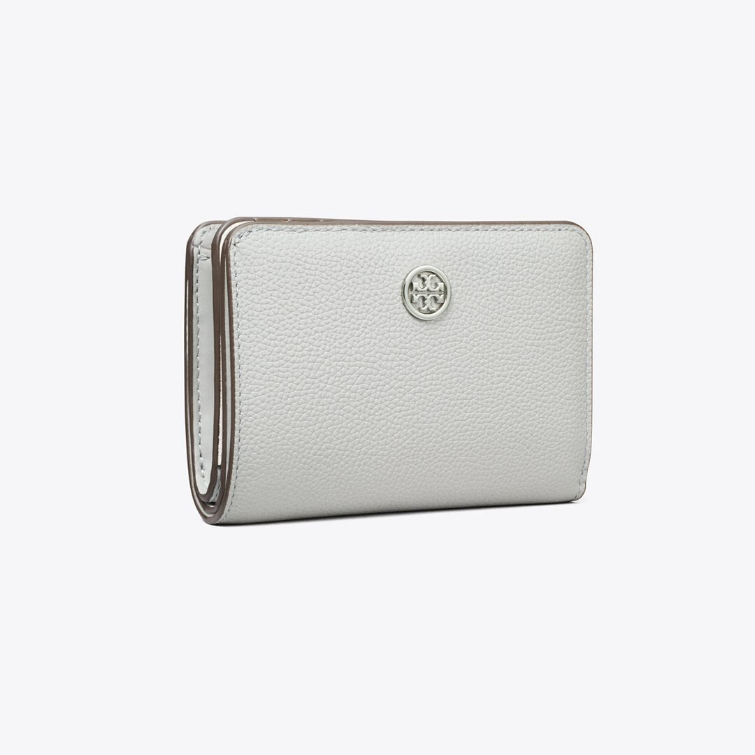 Tory Burch Robinson Pebbled Bi-Fold Wallet Light Granite
