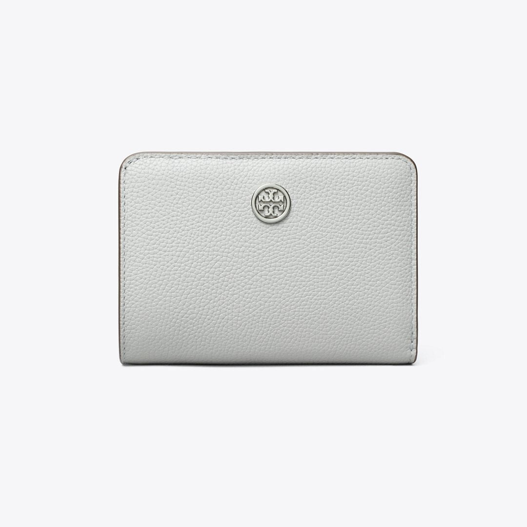 Tory Burch Robinson Pebbled Bi-Fold Wallet Light Granite