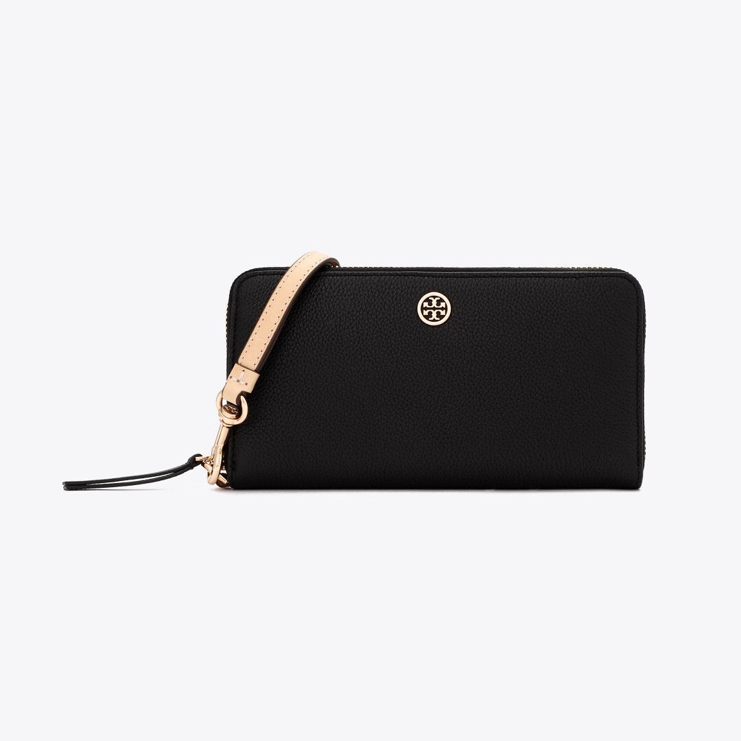Tory Burch Robinson Pebbled Zip Continental Wallet Black