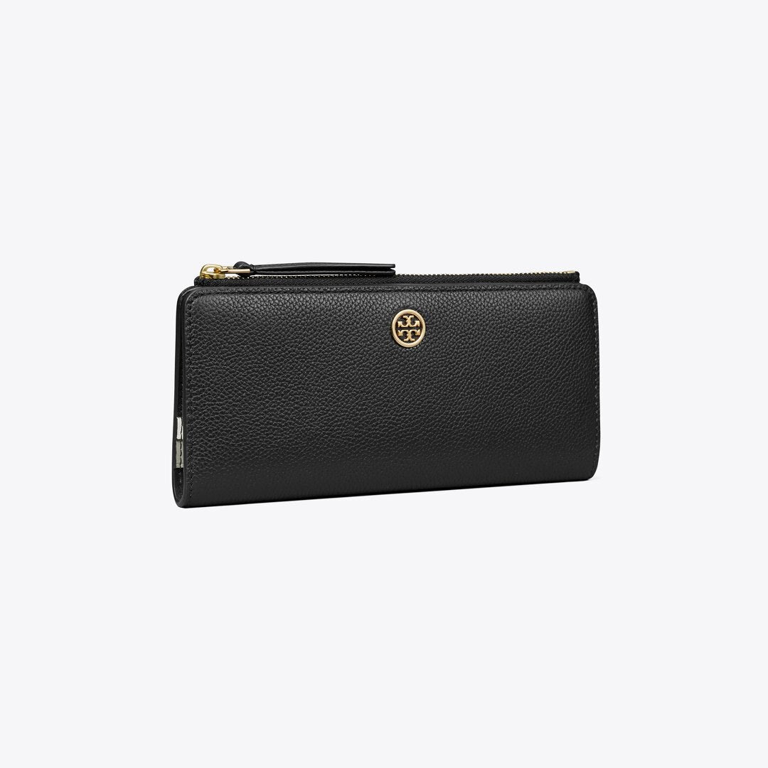 Tory Burch Robinson Pebbled Zip Slim Wallet Black