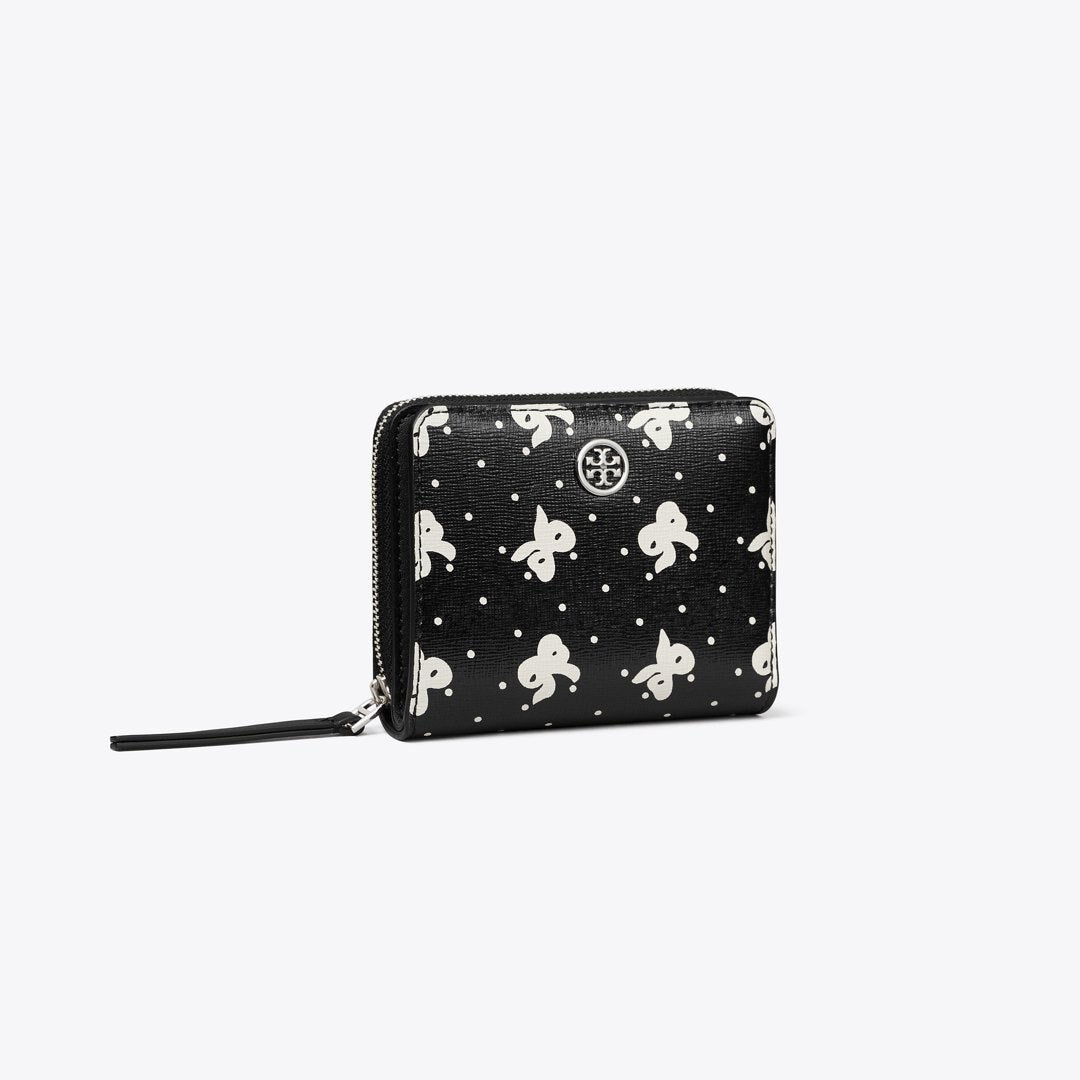 Tory Burch Robinson Printed Bi-Fold Wallet Black Tossed Bow