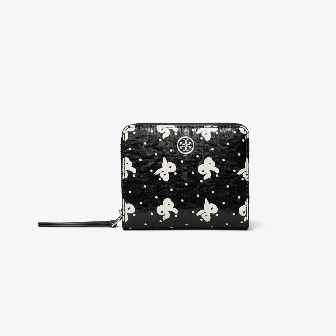 Tory Burch Robinson Printed Bi-Fold Wallet Black Tossed Bow