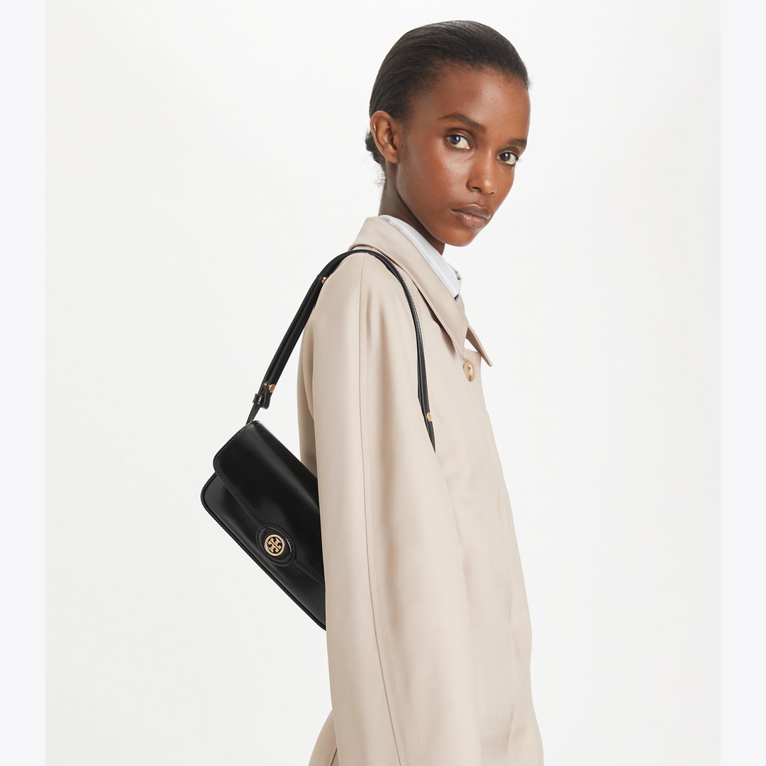 Tory Burch Robinson Spazzolato Rectangular Shoulder Bag Black