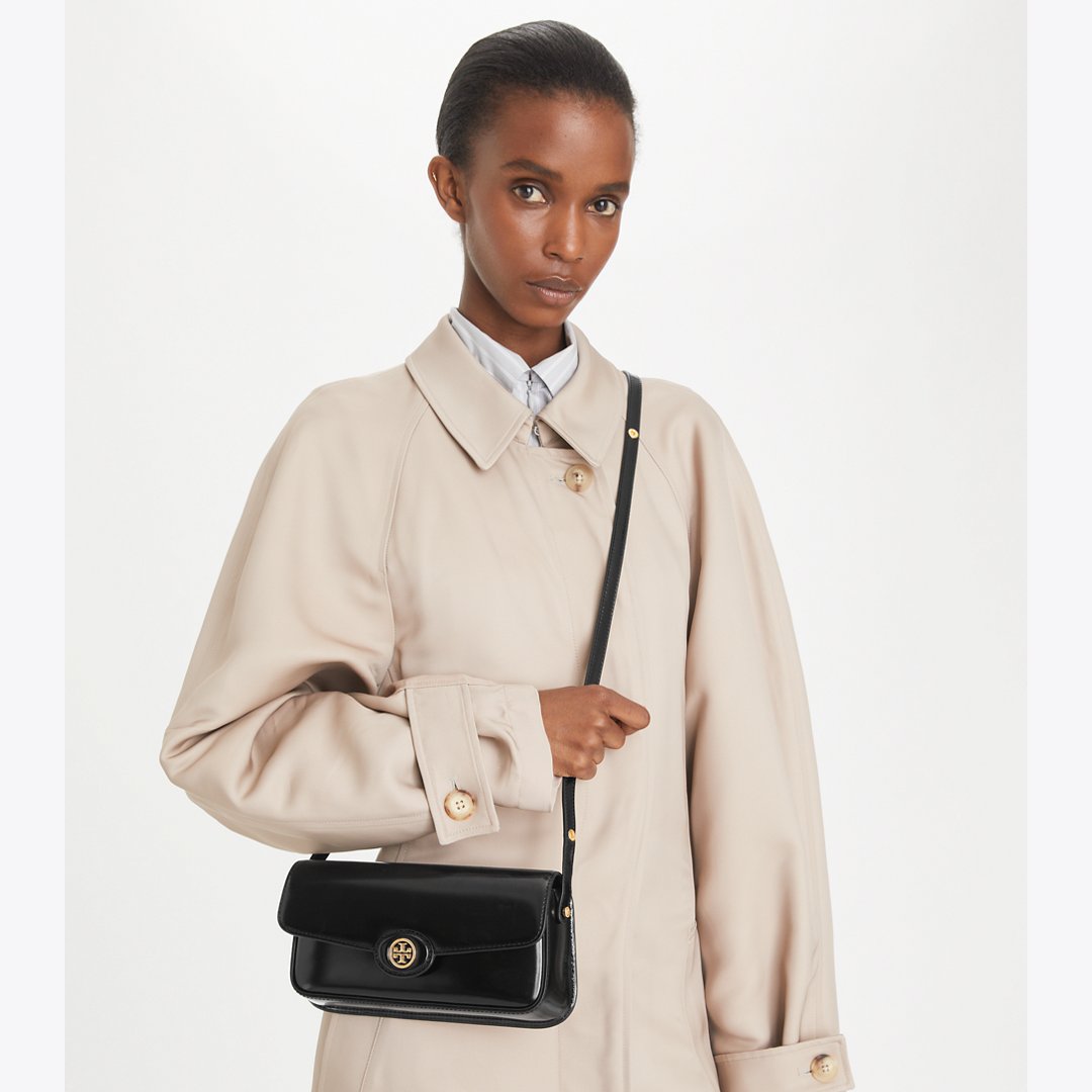 Tory Burch Robinson Spazzolato Rectangular Shoulder Bag Black