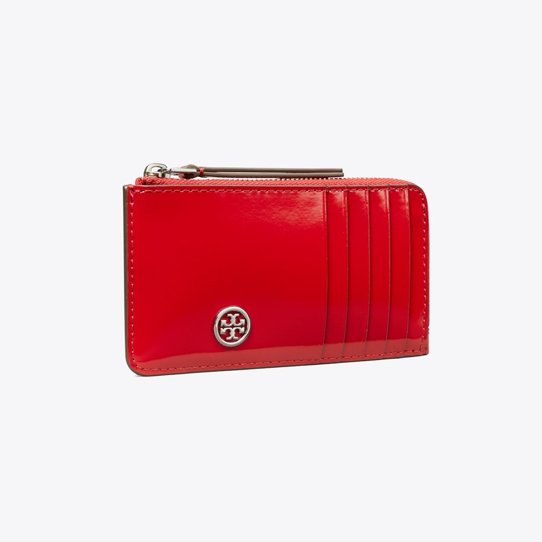 Tory Burch Robinson Spazzolato Zip Card Case Red Sky