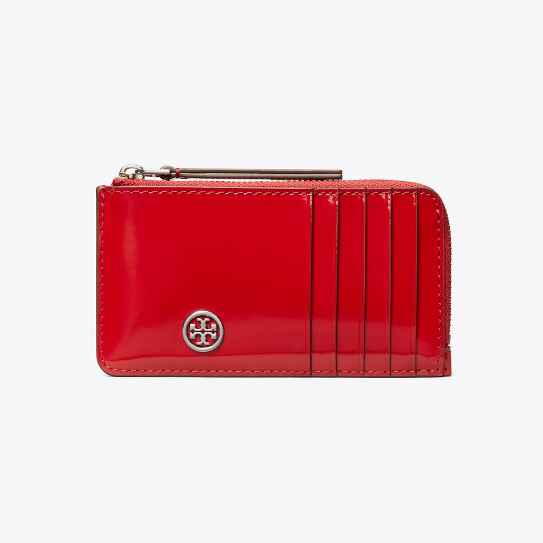 Tory Burch Robinson Spazzolato Zip Card Case Red Sky