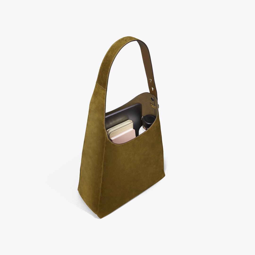 Tory Burch Romy Suede Hobo Bag Deep Olive