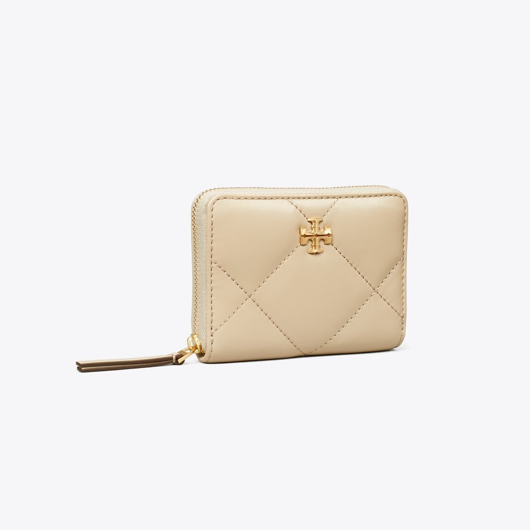 Tory Burch Small Kira Diamond Quilt Zip-Around Wallet Light Stone