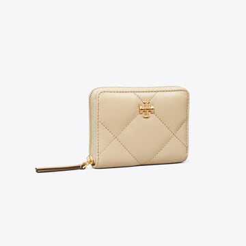 Tory Burch Small Kira Diamond Quilt Zip-Around Wallet Light Stone