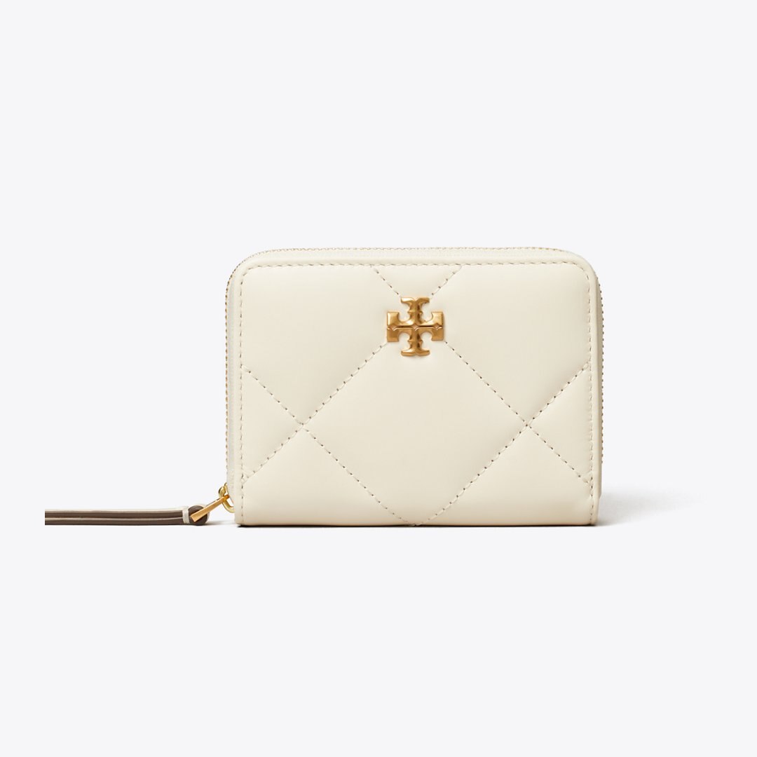 Tory Burch Small Kira Diamond Quilt Zip-Around Wallet Warm White
