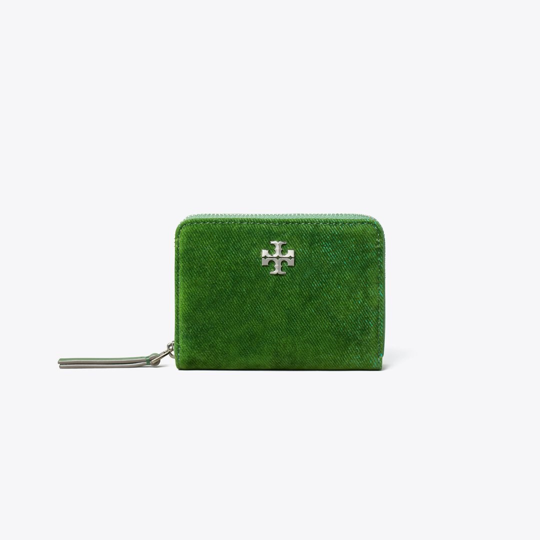 Tory Burch Small Kira Flocked Zip-Around Wallet Emerald