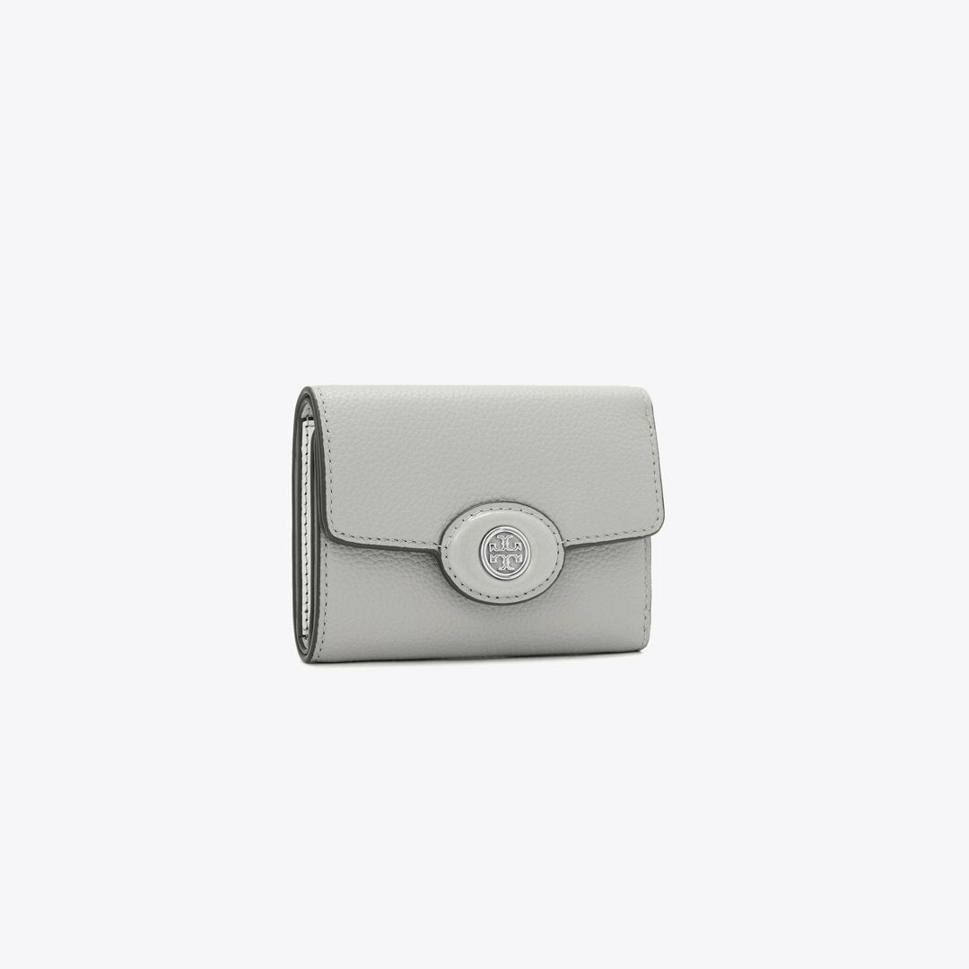 Tory Burch Small Robinson Pebbled Wallet Light Granite