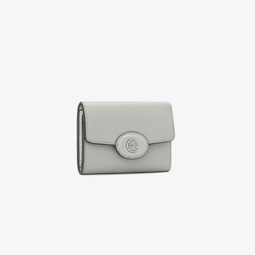 Tory Burch Small Robinson Pebbled Wallet Light Granite