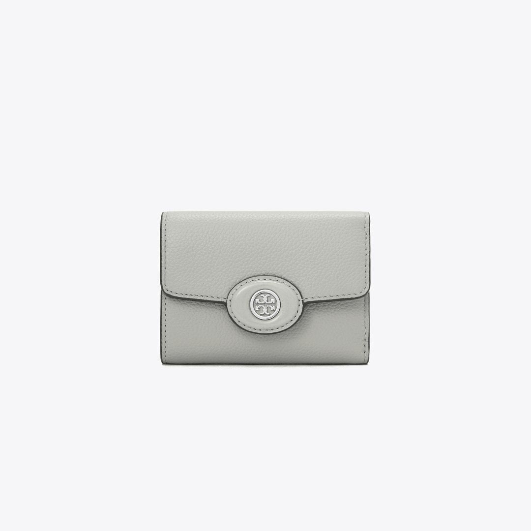 Tory Burch Small Robinson Pebbled Wallet Light Granite