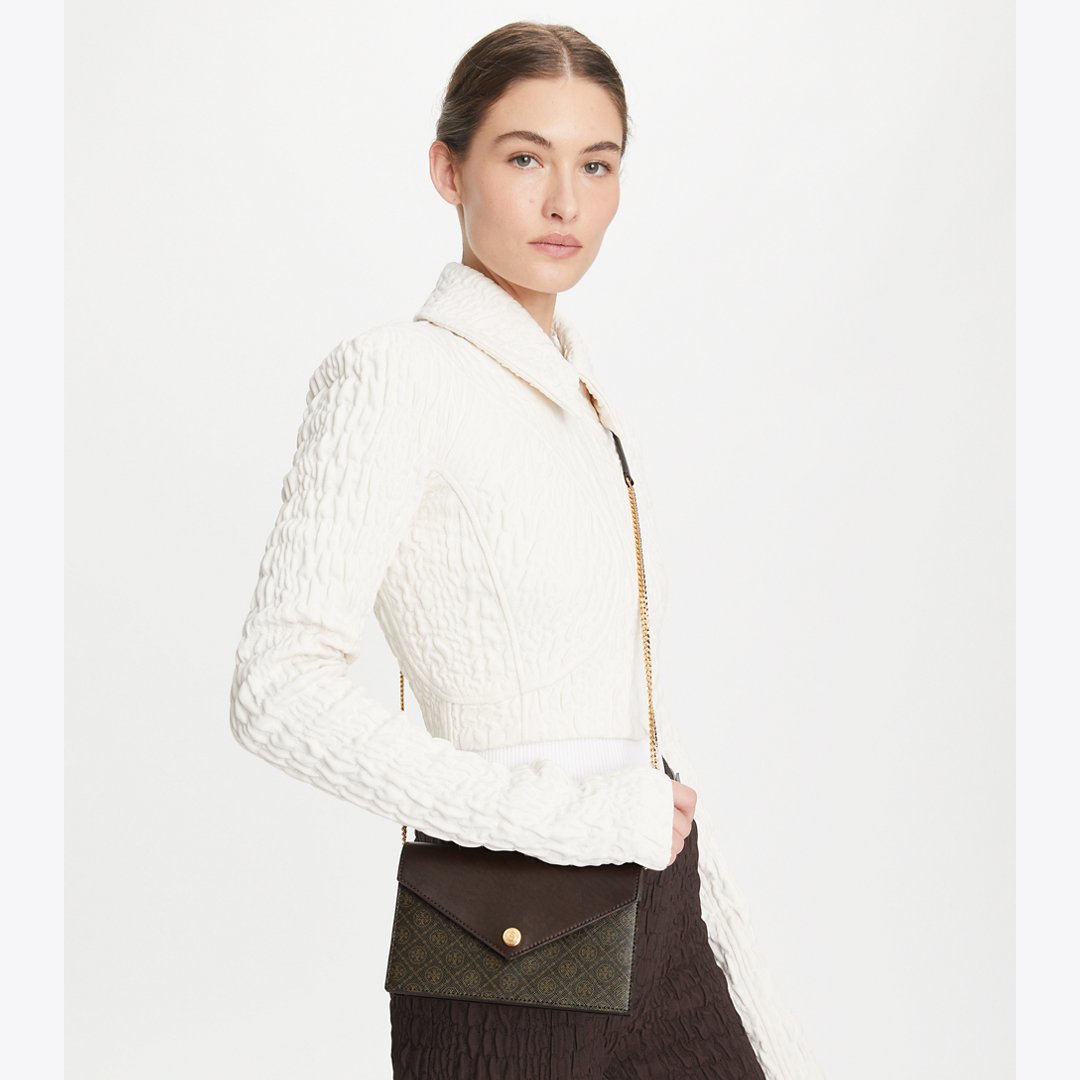 Tory Burch T Monogram Coated Canvas Envelope Crossbody French Press